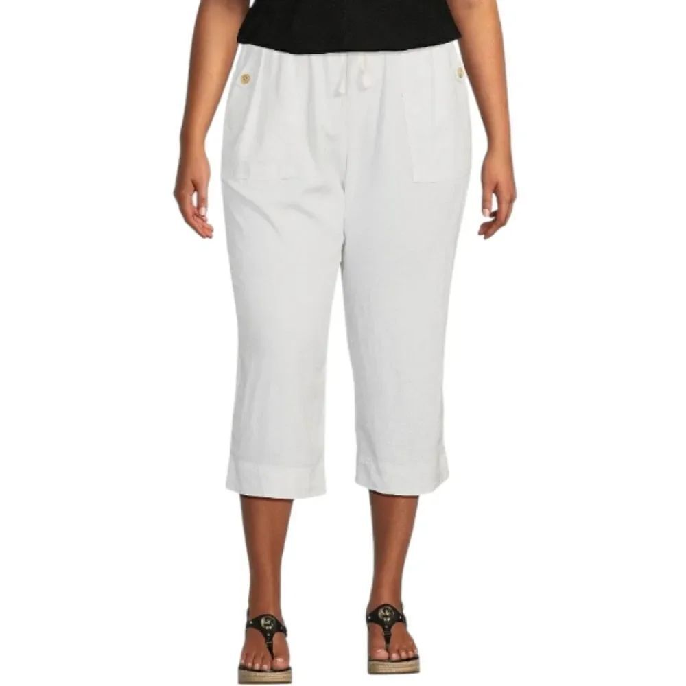 Westbound The Island Crop White Linen Blend Cropped Straight Leg Pants Capri